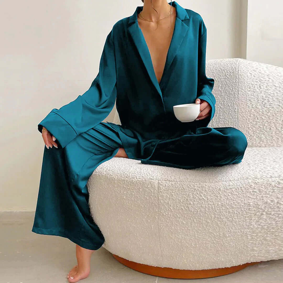 Women's Relaxed Fit Lounge Set: Soft Shirt & Wide Leg Pants