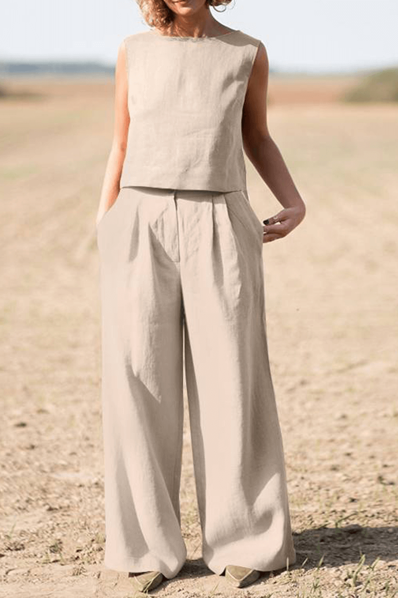 Women's Casual Loose Round Neck Top & Wide Leg Pants Set