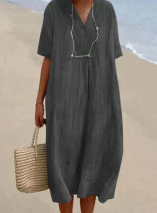 Women's Relaxed Linen-Look Midi Summer Dress