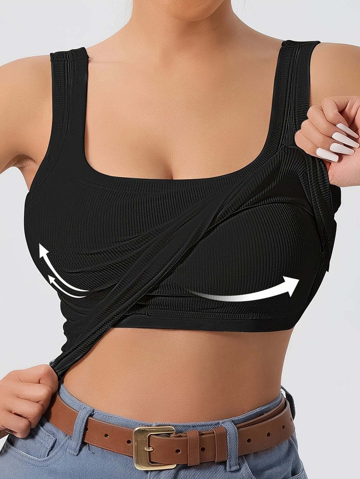 Women's Ribbed Crop Tank Top with Built-in Support
