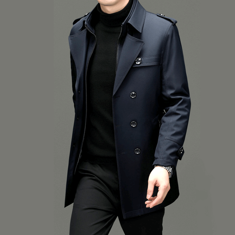 Men's Classic Trench Coat: Double-Breasted, Notched Lapel