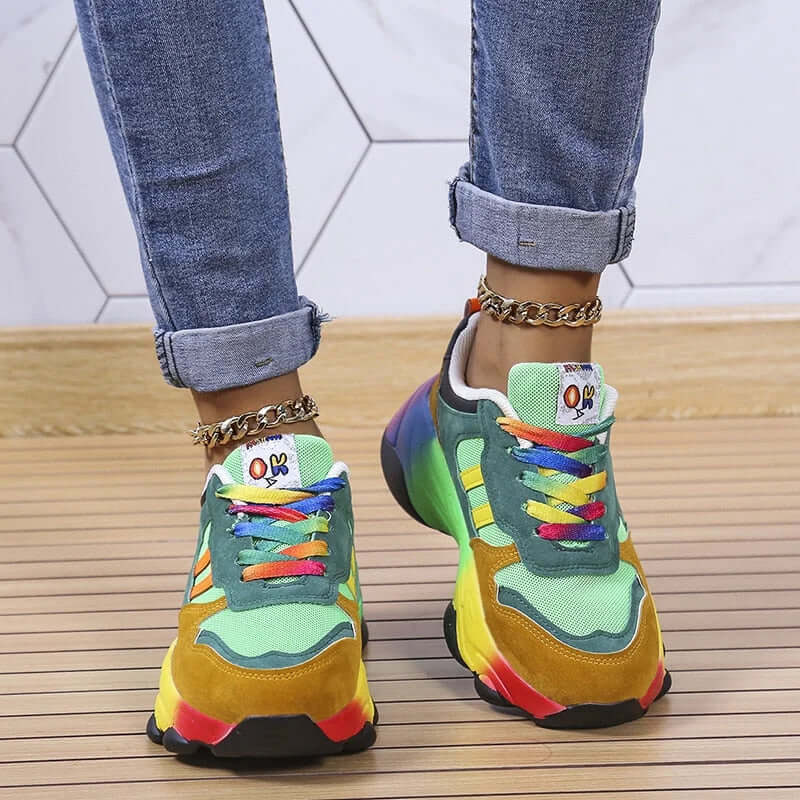 Women's Colorful Chunky Sneakers: Breathable Mesh Casual Shoes