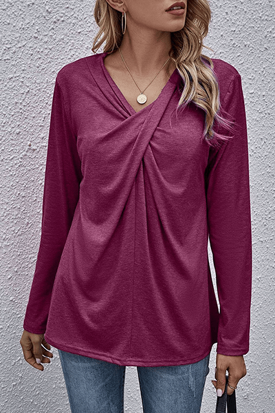 Women's Casual V-Neck Long Sleeve Top