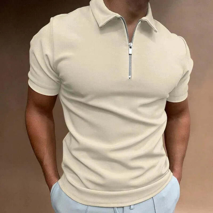 Men's Short Sleeve Slim Fit Polo Shirt with Zipper