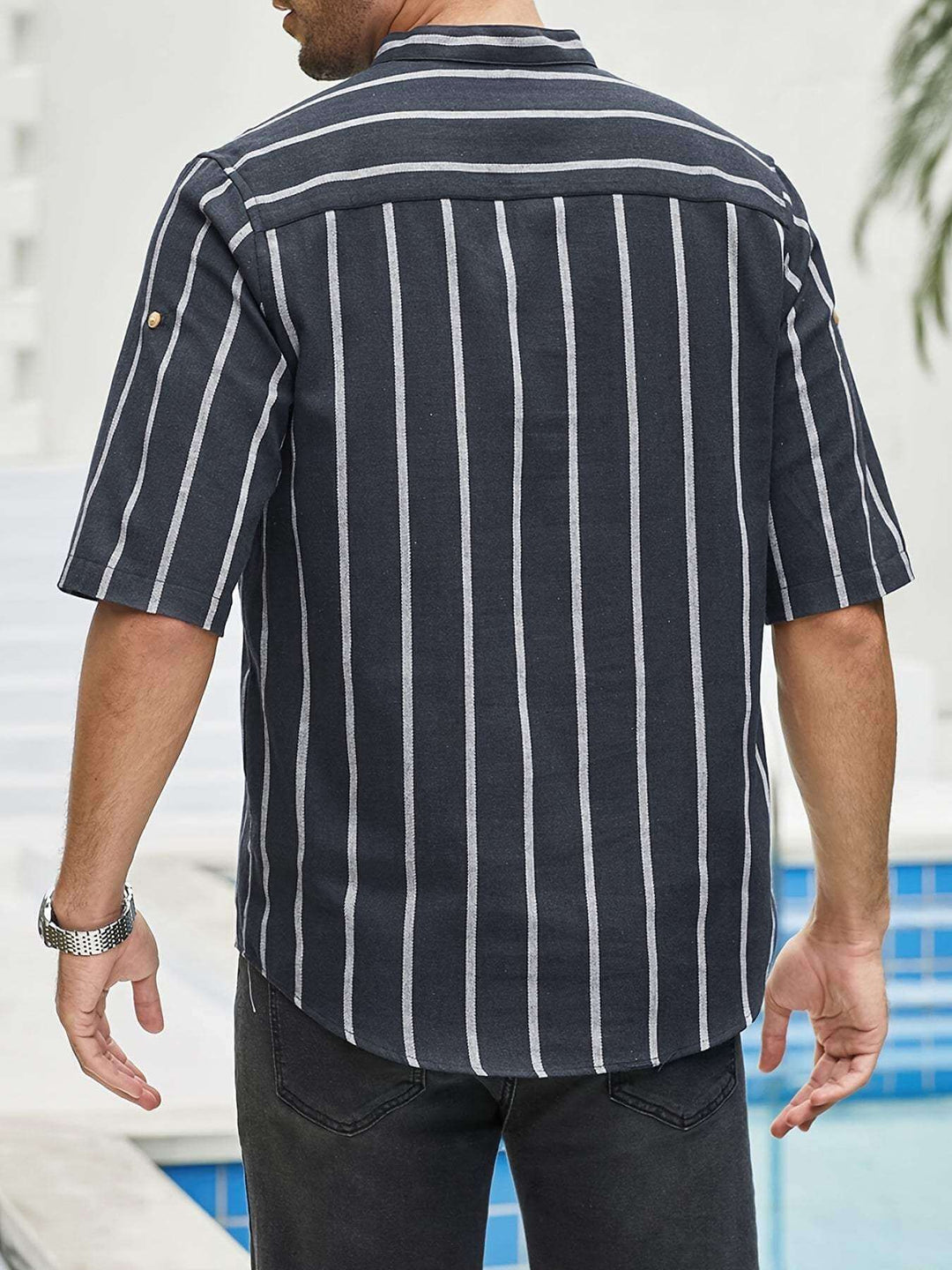 Men's Relaxed Fit Short Sleeve Shirt: Vertical Stripes