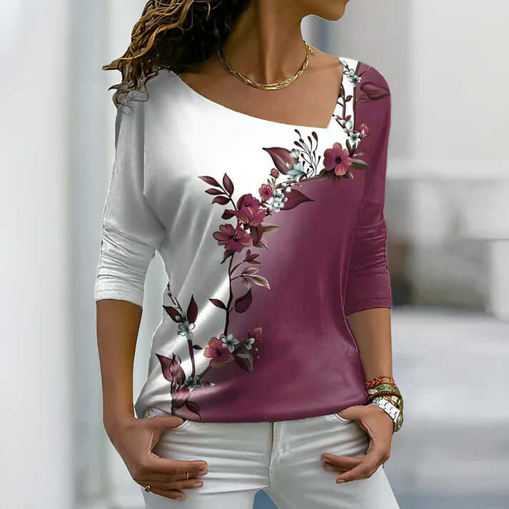Women's Floral Contrast Short-Sleeve Top