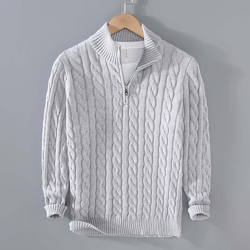 Men's Cable Knit Henley Sweater with Half-Zip