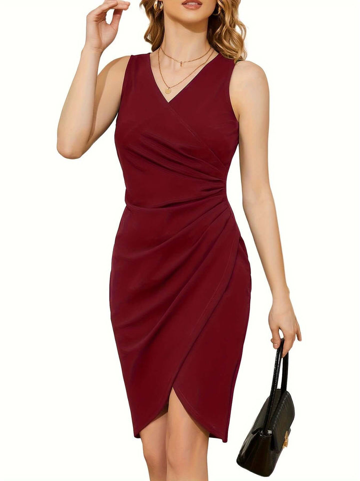Asymmetrical Hem Pencil Dress: Stretch Knit, All-Season