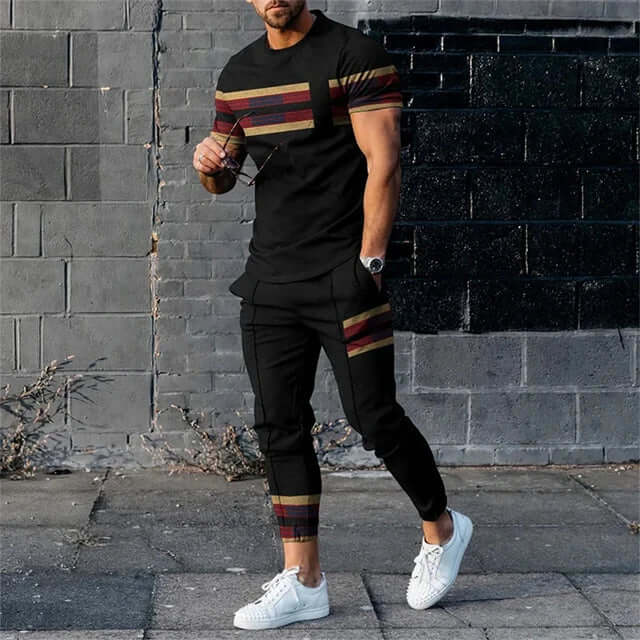Men's Color-Block Long Sleeve T-Shirt & Pants Set