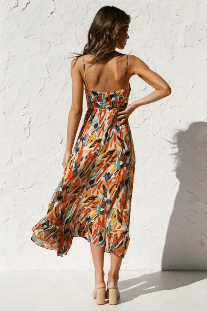 Women's Flowy Midi Sundress: A-Line, Sweetheart Neck, Ruffled Hem