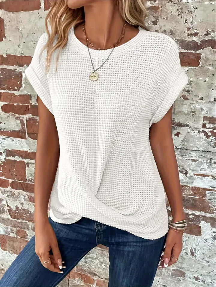 Lightweight Breathable Cotton Blend Top - Casual Round Neck Short Sleeve