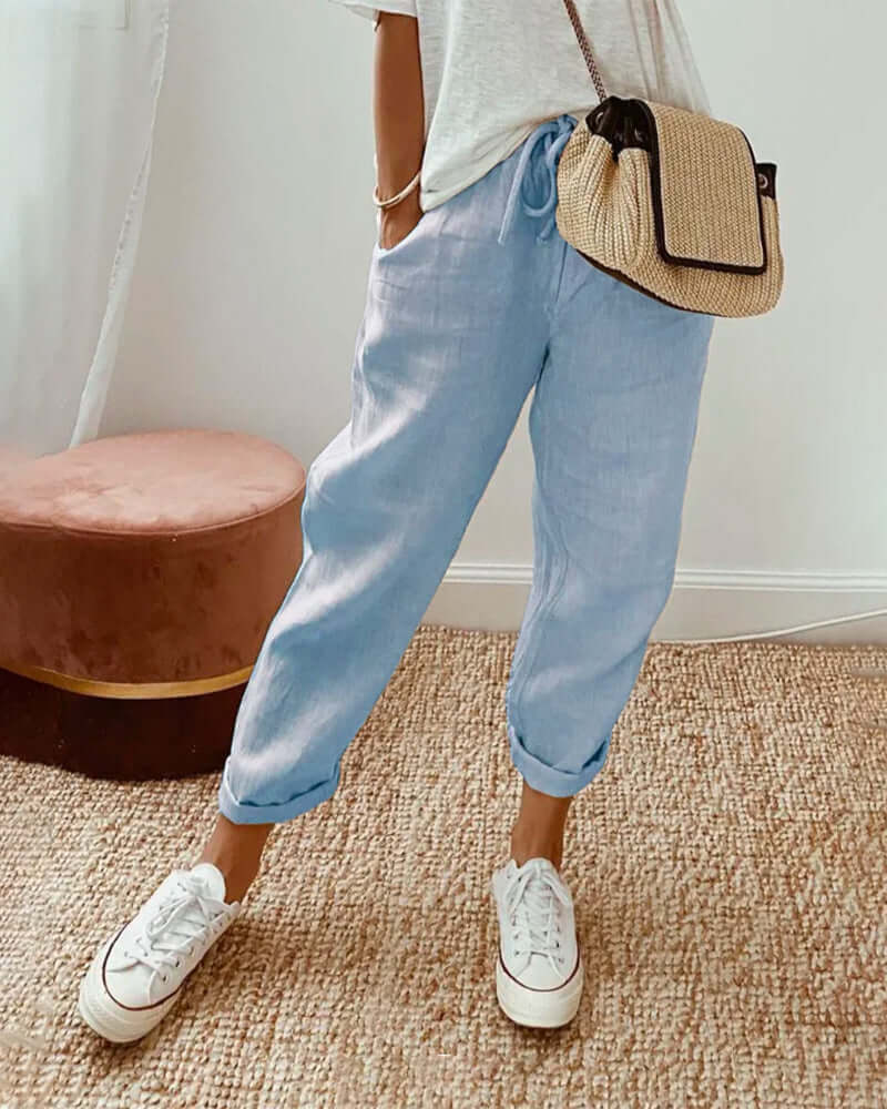 Women's Relaxed Fit Trousers: Casual Everyday Pants with Drawstring Waist