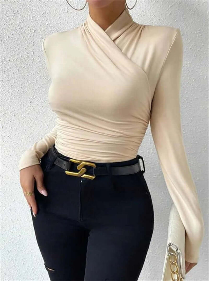 Women's Long Sleeve Wrap Top, V-Neck, Slim Fit