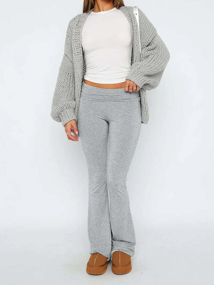 Women's Flared Trousers: Stretch, Low Rise, Foldable Waistband