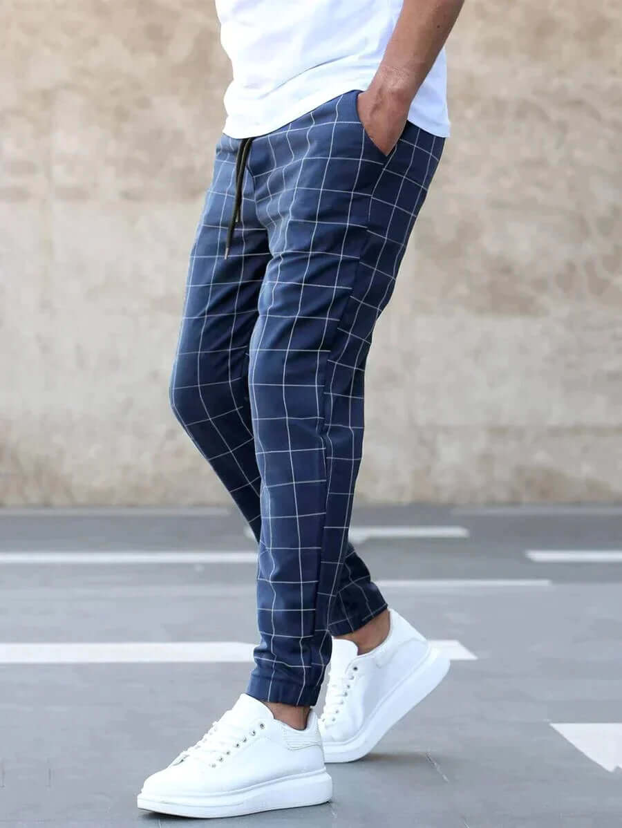 Men's Slim Fit Plaid Casual Trousers