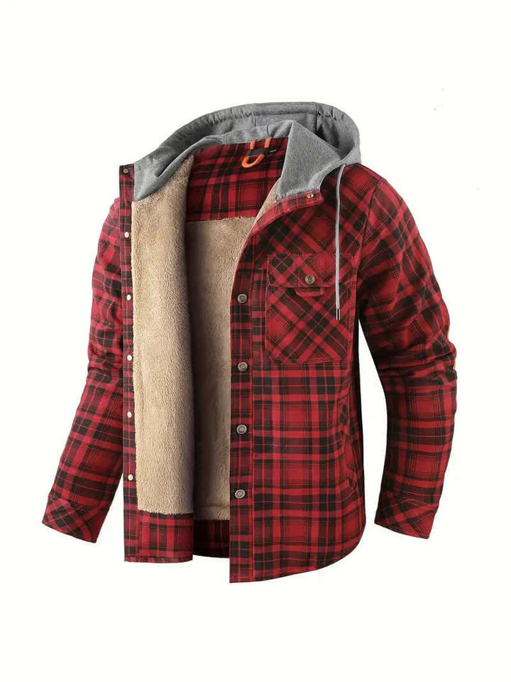 Men's Hooded Checked Regular Fit Jacket