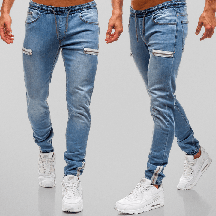 Men's Tapered Fit Stretch Denim Joggers with Elastic Waist