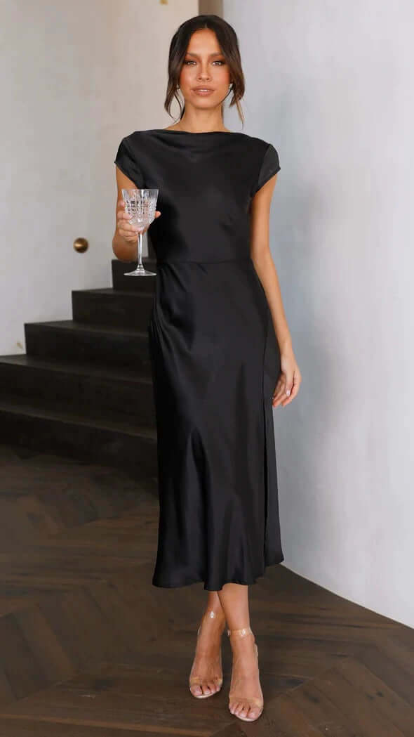 Elegant Backless Satin Midi Dress for Women
