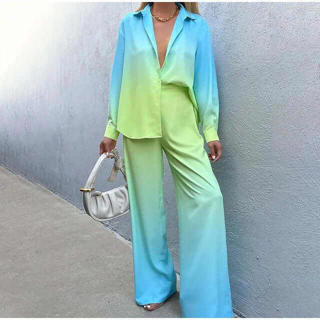 Women's Wide-Leg Satin Jumpsuit: Button-Down Long Sleeve