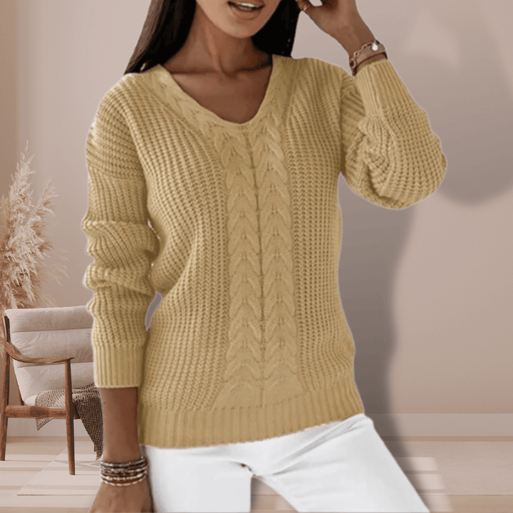 Women's V-Neck Knitted Pullover: Cozy & Stylish