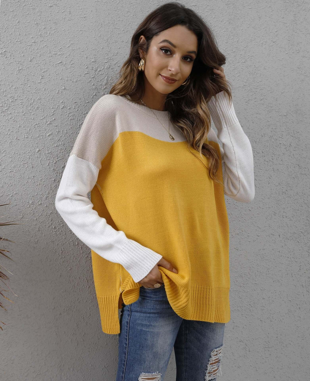 Women's Relaxed Fit Colour Block Knit Jumper