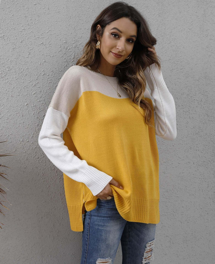Women's Relaxed Fit Colour Block Knit Jumper