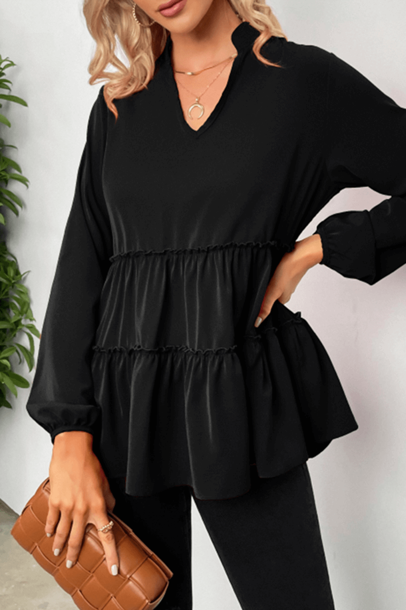 Women's V-Neck Split-Joint Ruffle Top
