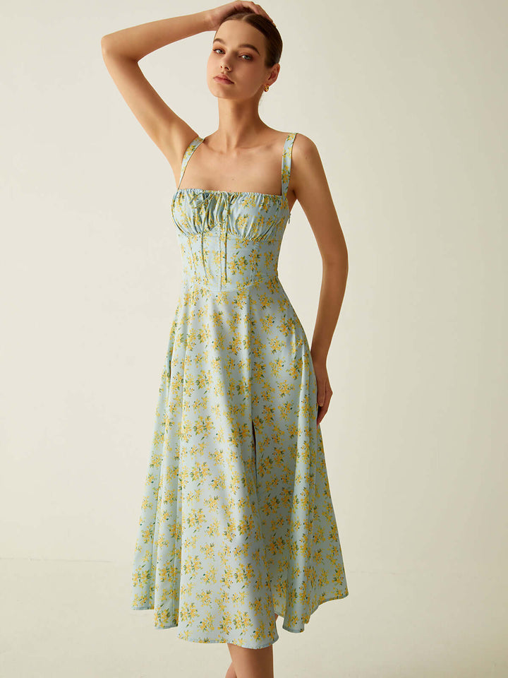 Floral Midi Dress with Split: Versatile & Breathable