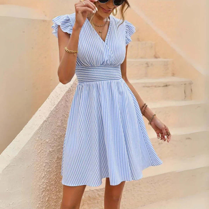 Striped Cotton Summer Dress with Ruffle Sleeves