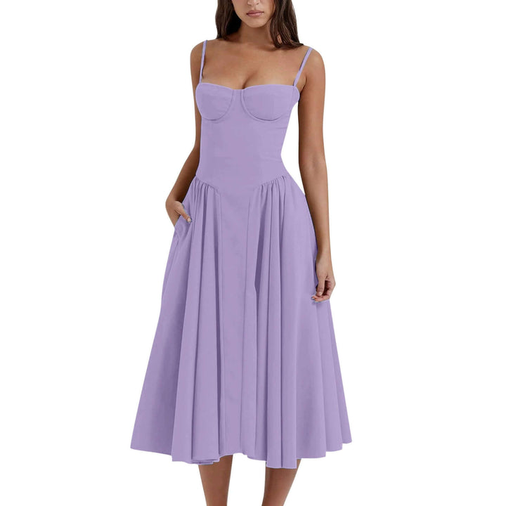 Elegant A-Line Midi Dress with Spaghetti Straps