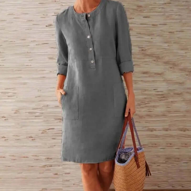 Women's Casual Midi Dress: Relaxed Fit 3/4 Sleeve Tunic