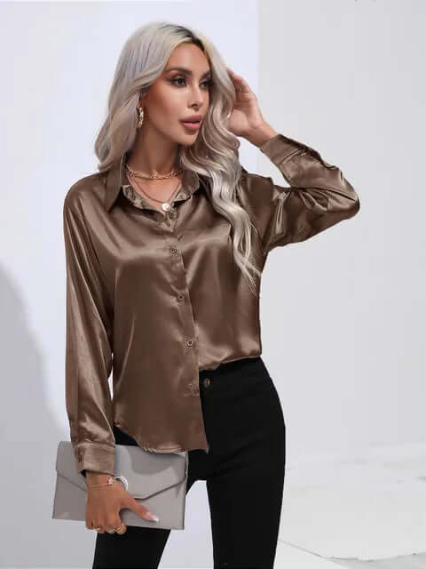 Women's Elegant Satin Long-Sleeve Blouse