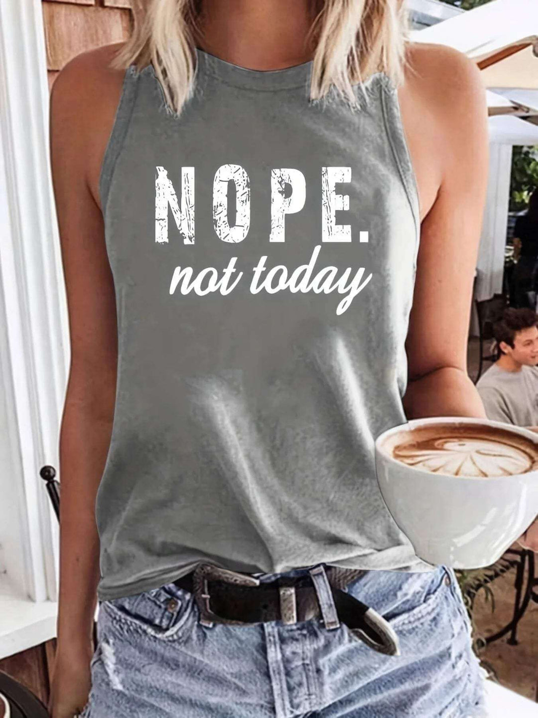 Women's Relaxed Fit High Neck Tank Top with Statement Print