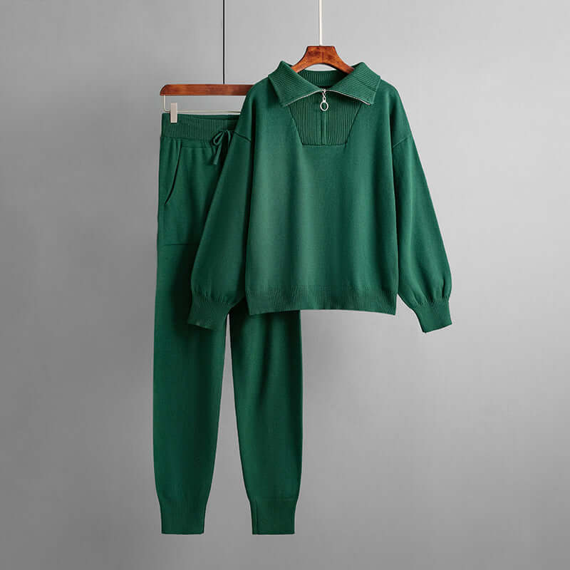 Women's Cozy Knit Lounge Set: Oversized Top & Drawstring Trousers