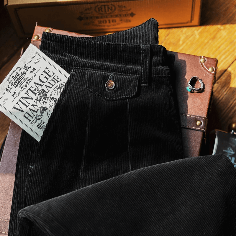 Men's High-Waist Relaxed-Fit Corduroy Trousers