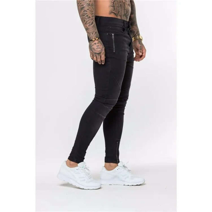 Men's Edgy Skinny Biker Jeans: Low Crotch & Zippers