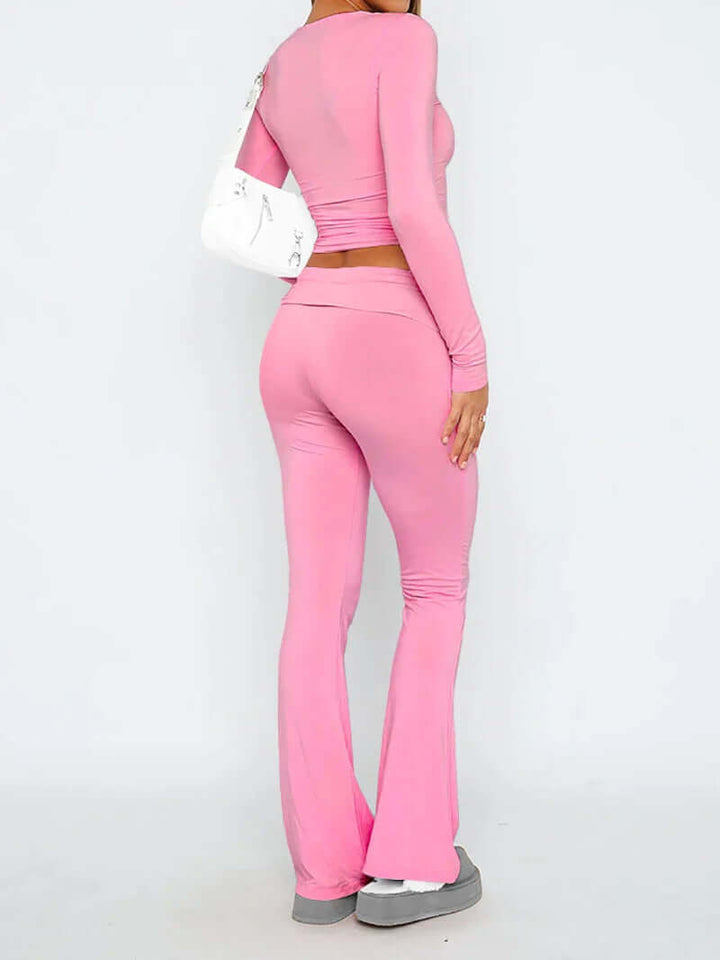 Women's Flared Trousers: Stretch, Low Rise, Foldable Waistband