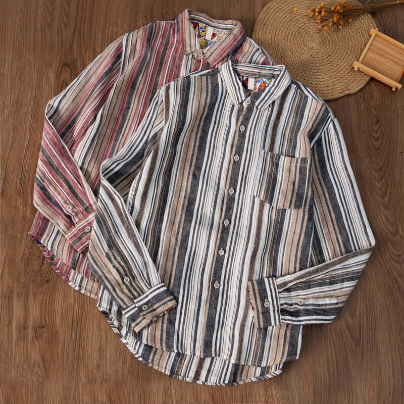 Men's Long Sleeve Striped Cotton Shirt: Regular Fit