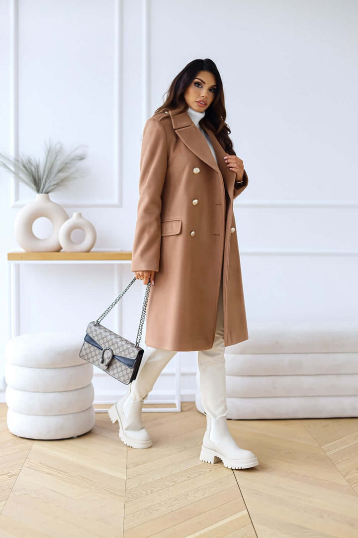 Women's Lapel Collar Long Sleeve Double-Breasted Jacket