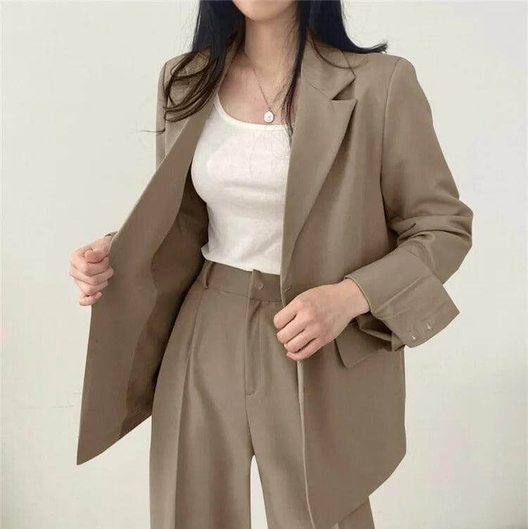 Women's Smart Casual Suit: Oversized Blazer & High-Waisted Trousers