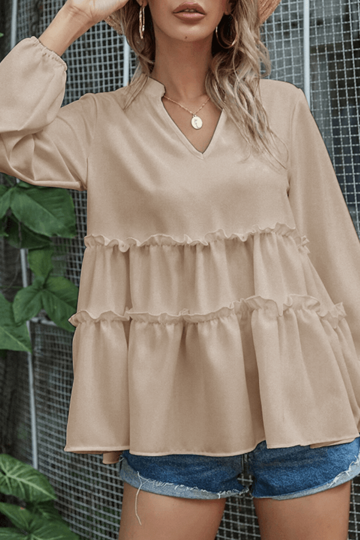 Women's V-Neck Split-Joint Ruffle Top