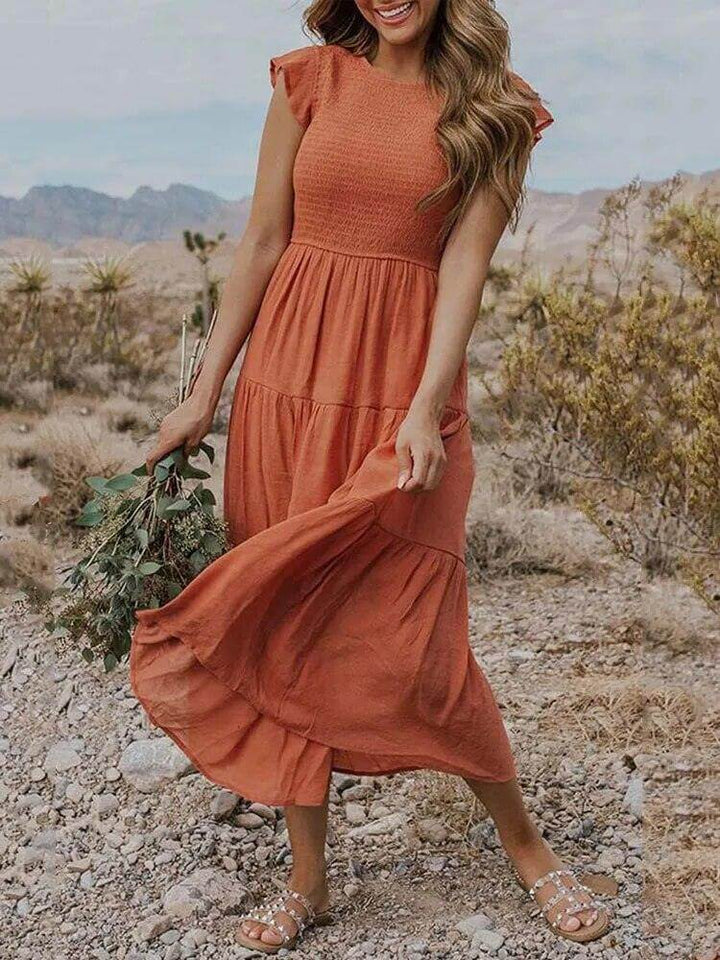 Women's A-Line Midi Dress with Flutter Sleeves