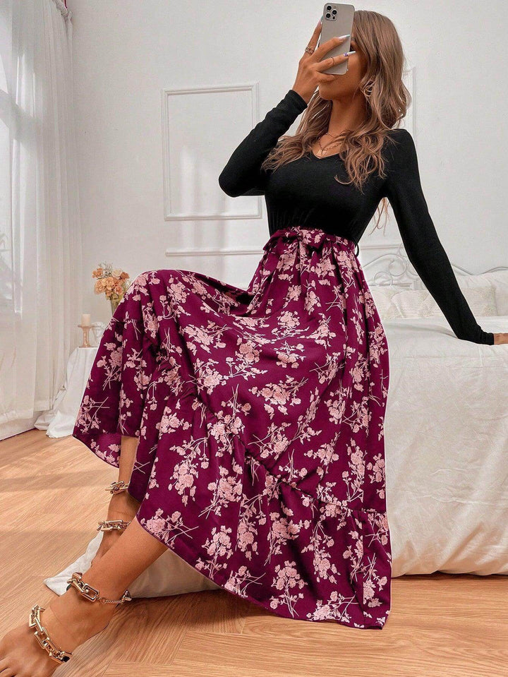 Floral A-Line Long Sleeve Women's Dress