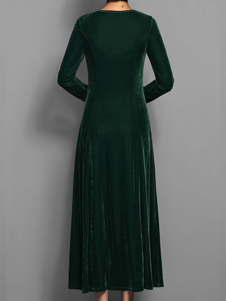 Elegant Midi Dress: Long Sleeve, Crew Neck, Velvet