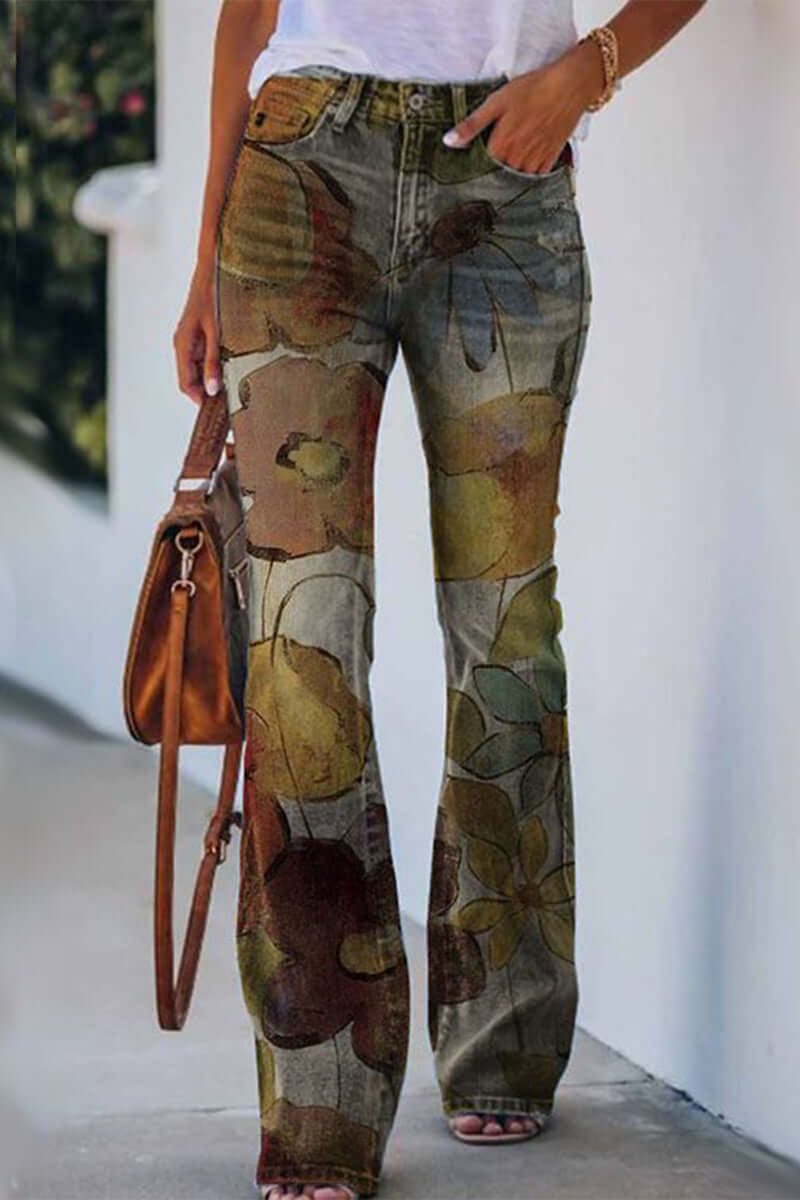 Women's Casual Floral Denim Jeans