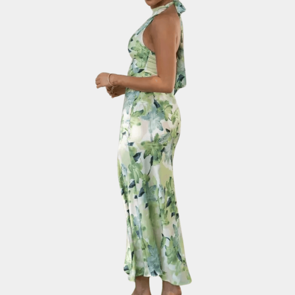 Floral Print Halter Neck Midi Dress