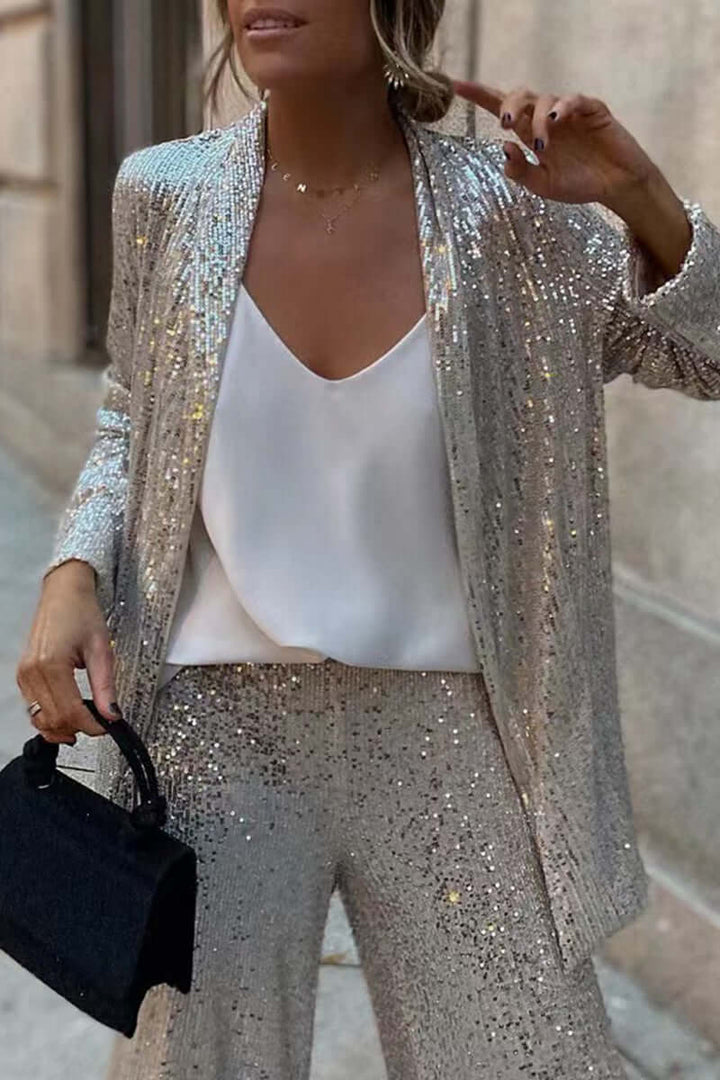 Women's Sequin Long Sleeve Suit & Pants Set