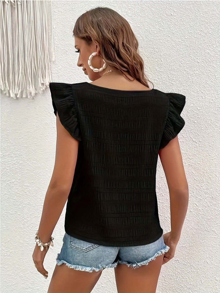 Women's Smocked Square-Neck Flutter Sleeve Top