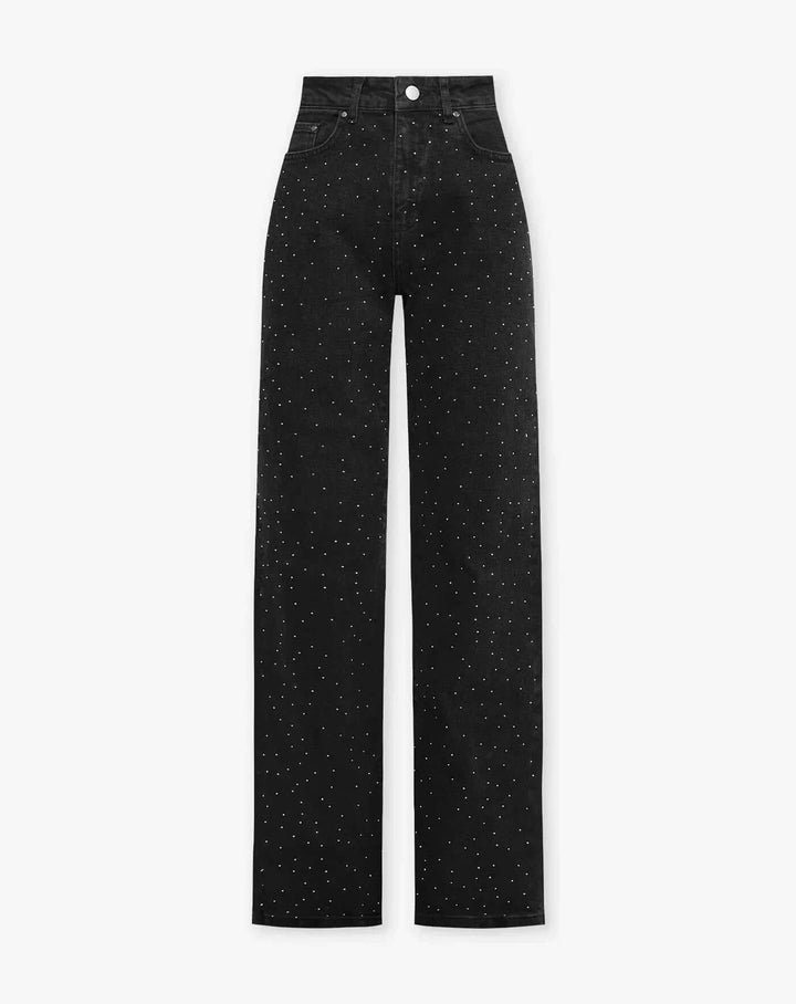 Women's Straight Leg Jeans with Embellished Stripe
