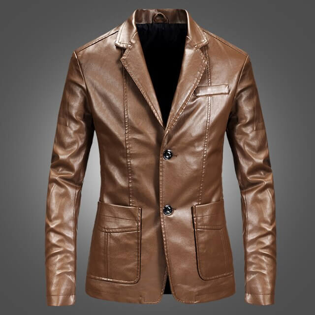 Men's Stylish PU Leather Blazer Jacket - Notched Lapel Design